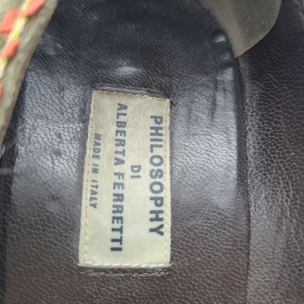 Philosophy Alberta Ferretti Designer heels pumps green red calf hair sz 8.5 39 - Picture 7 of 11